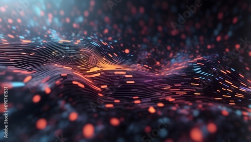 3d rendering of abstract particles. Futuristic background with depth of field and bokeh.