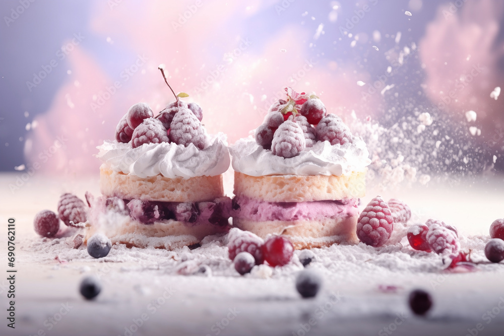 sweet cake with berries on a beautiful christmas background