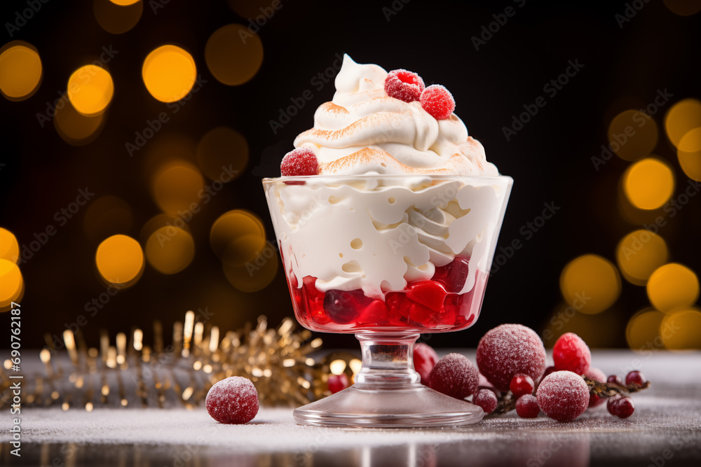 sweet cake with berries on a beautiful christmas background