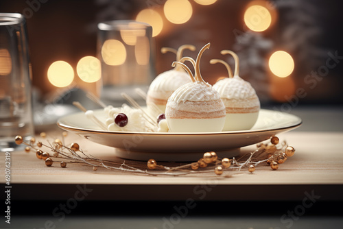 Obraz na płótnie sweet cake with berries on a beautiful christmas background w salonie