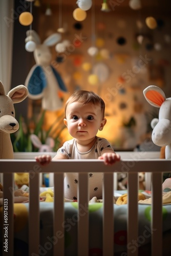 A cute little baby in a cri...