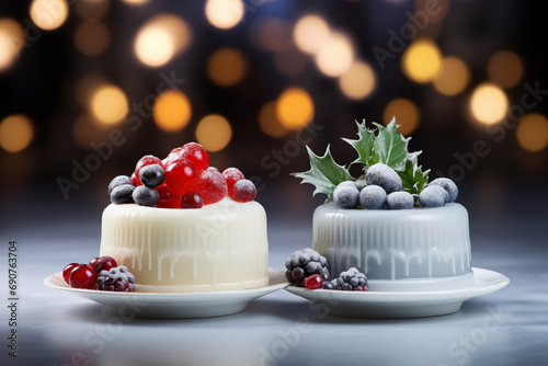 Obraz na płótnie sweet cake with berries on a beautiful christmas background w salonie