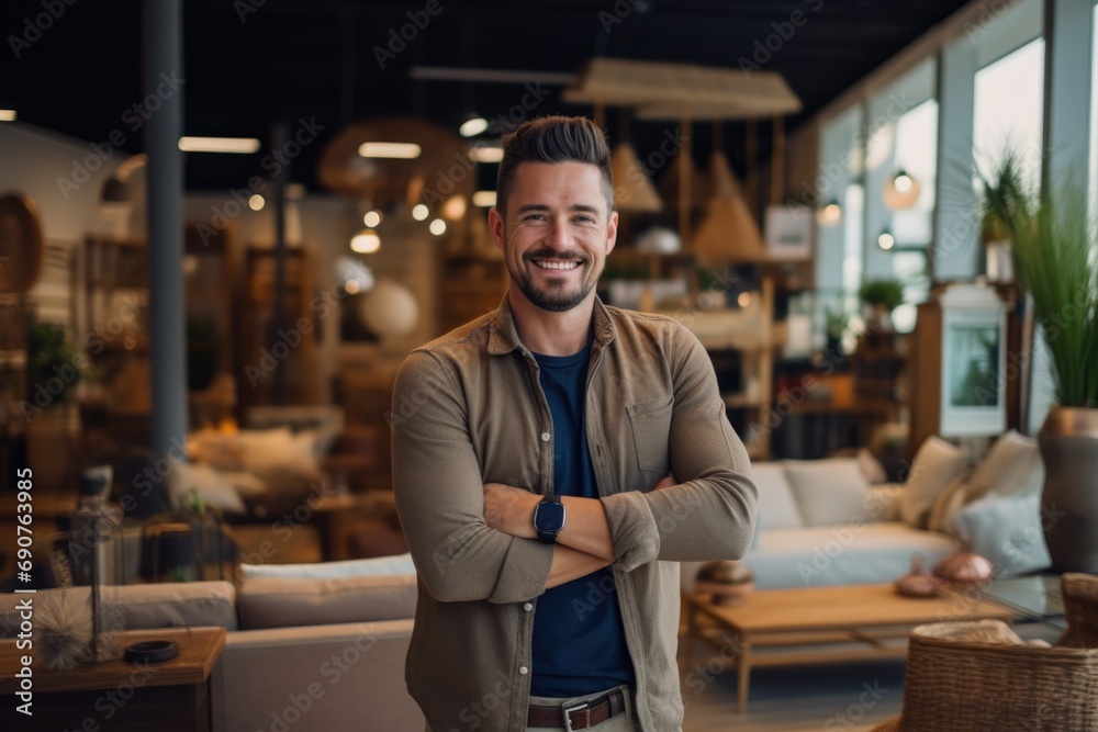 Smiling portrait of salesman in furniture store Smiling portrait of salesman in furniture store