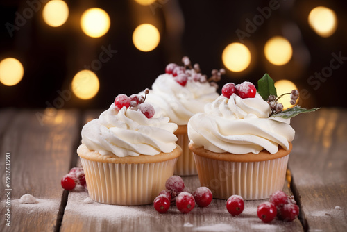 Obraz na płótnie sweet cake with berries on a beautiful christmas background w salonie