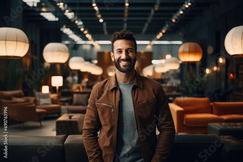 Smiling portrait of salesman in furniture store photo