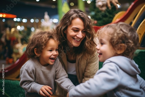 Portrait of happy mother and children at indoor playground