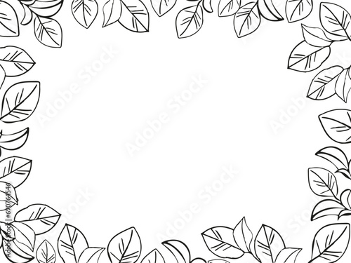 Tea leaves plant banner frame, hand drawn line art vector illustration for surface design, card or wedding invite