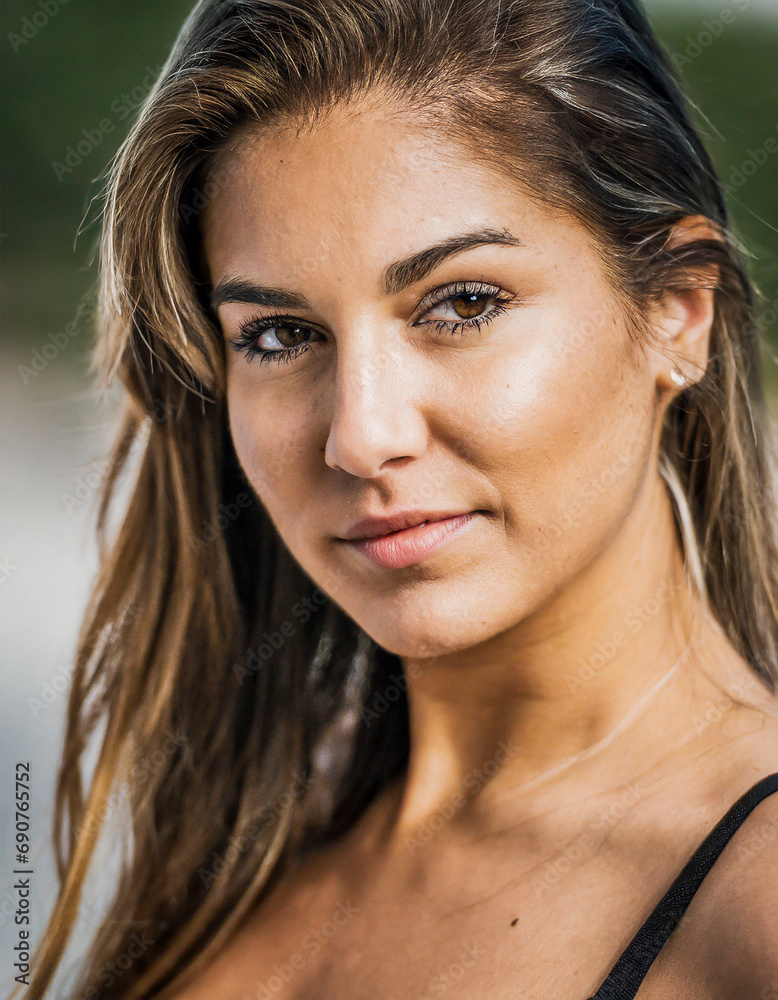 Close-up portrait of a beautiful young woman looking at camera Close-up portrait of a beautiful young woman looking at camera
