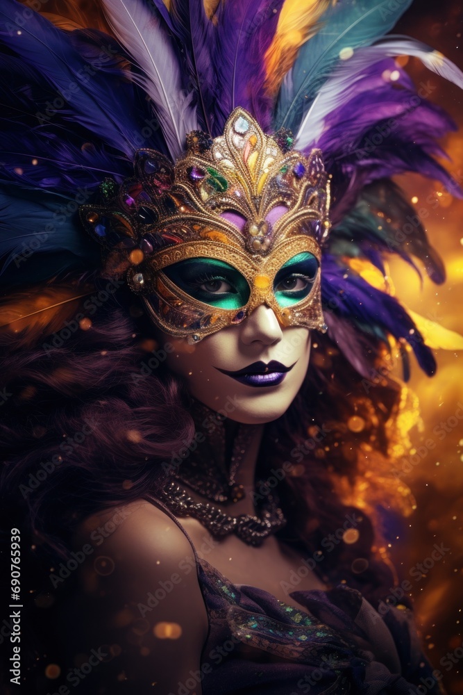 Margi Gras mask, Woman portrait with venetian carnival mask festive concept 