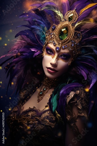Margi Gras mask, Woman portrait with venetian carnival mask festive concept  © lublubachka