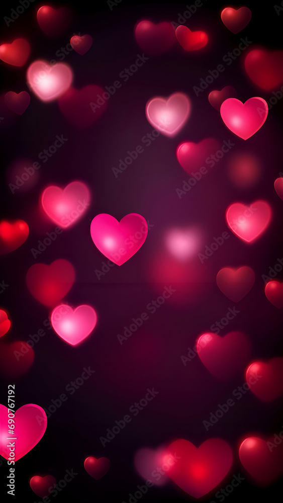 Beautiful valentine wallpaper with bokeh red hearts .