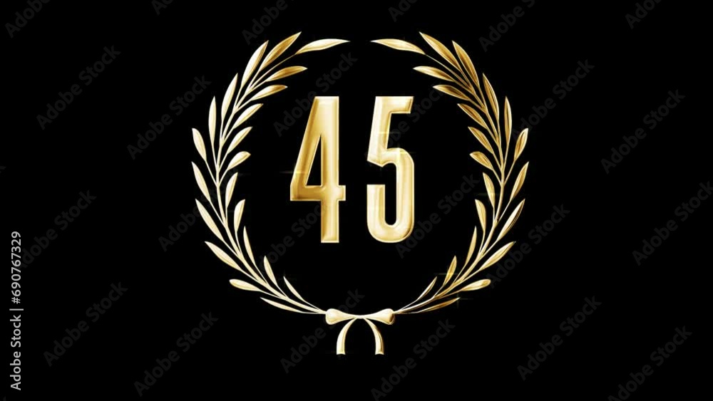 Golden laurel wreath and number 45, award, alpha channel Golden laurel wreath and number 45, award, alpha channel