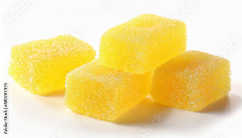 Tasty yellow jelly sugar candies isolated on white background