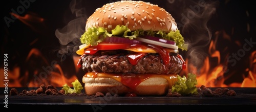 Smash burger with three mea...