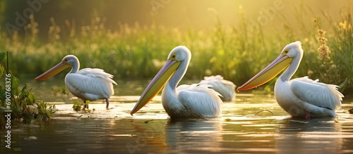 Wild life birds photography a majestic bird soaring above a pristine water ecosystem showcasing the diversity of life in the biosphere in Danube Delta Romania. Copyspace image. Square banner