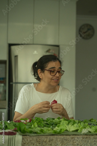 talking with mom, in the kitchen