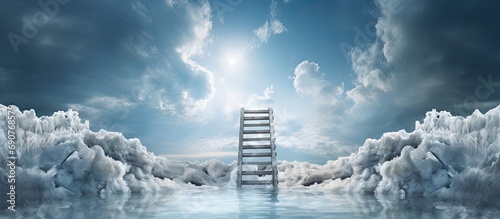 The feast of the baptism of Jesus Ladder and baptismal ice hole. Copyspace image. Header for website template