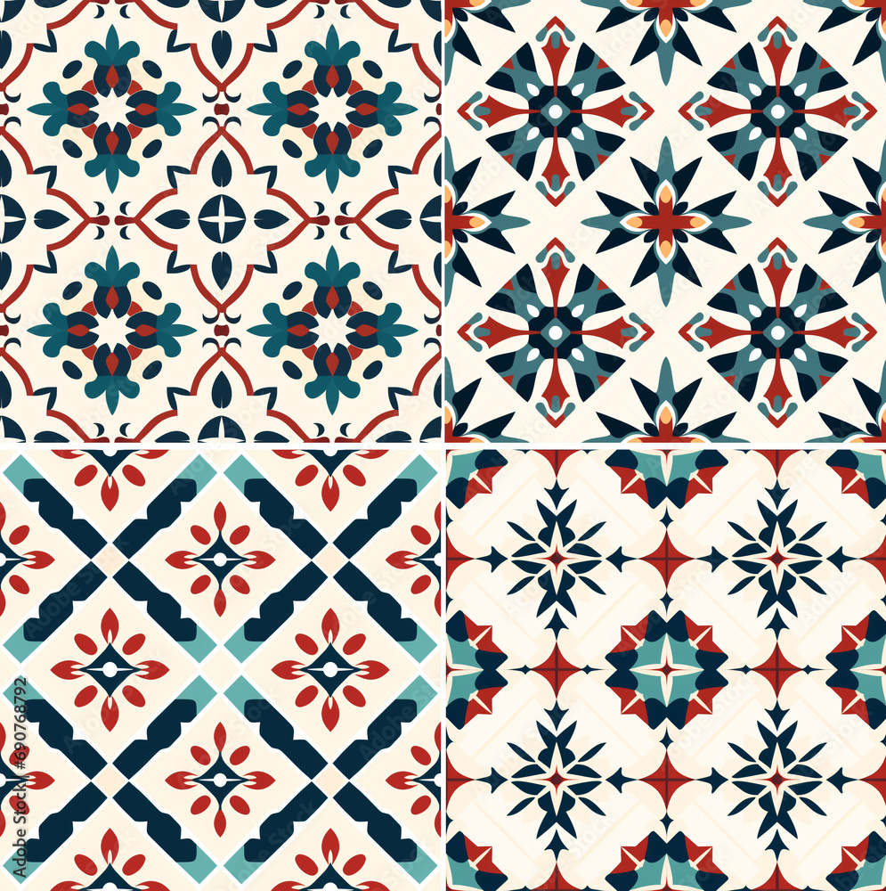 Italian ceramic tile pattern. Ethnic folk ornament. Mexican talavera, portuguese azulejo or spanish majolica