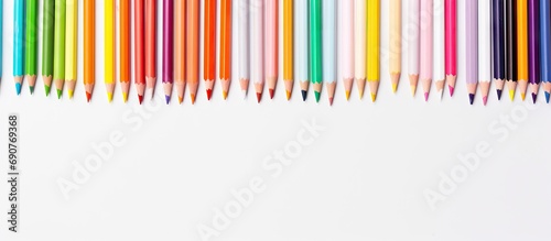 school supplies with colorful pens or water color pens note book and orange highlight pen. Copyspace image. Square banner. Header for website template