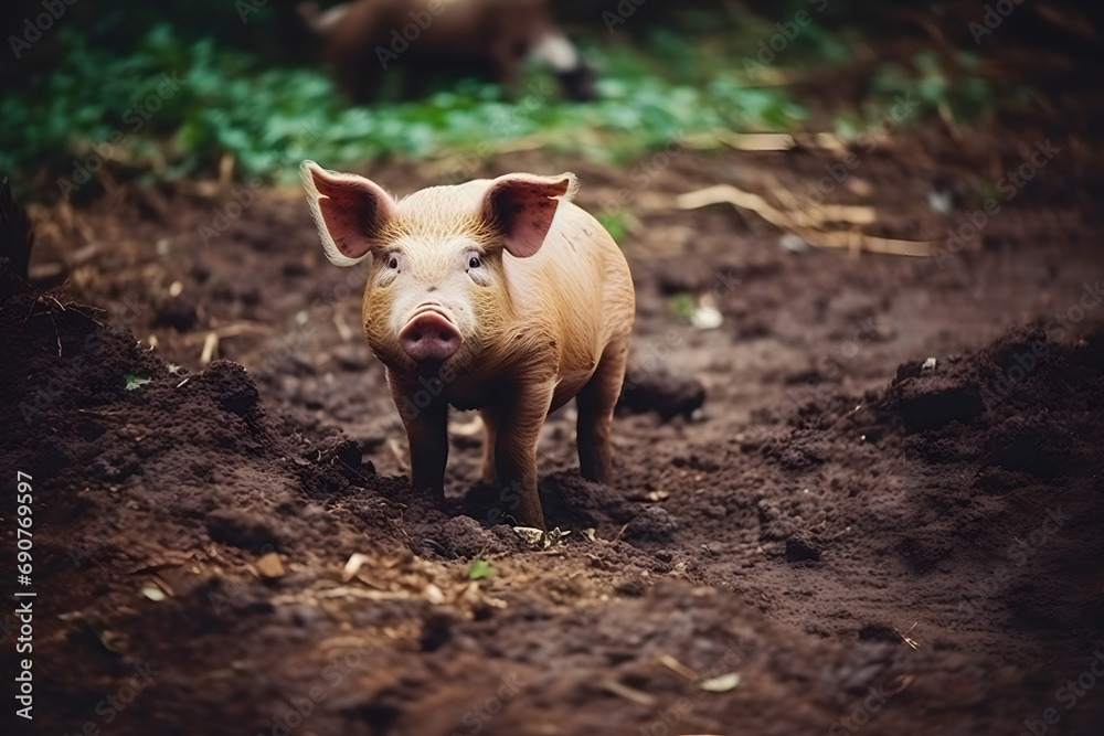 Ecological pigs and piglets at the domestic farm, Pigs at factory. Neural network AI generated art Ecological pigs and piglets at the domestic farm, Pigs at factory. Neural network AI generated art