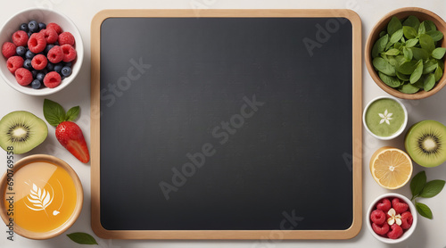 blackboard with fruit and berries