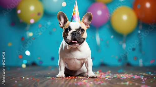 Dog puppy happy birthday party celebrating wallpaper background © Irina