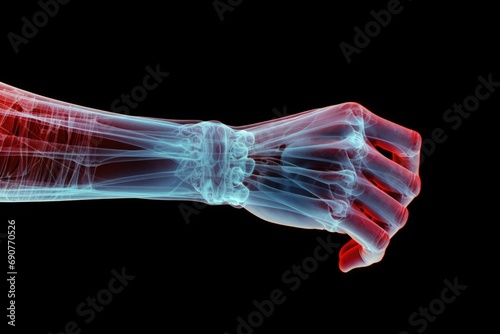 A detailed x-ray image of a person's hand and wrist. This image can be used for medical purposes or in educational materials