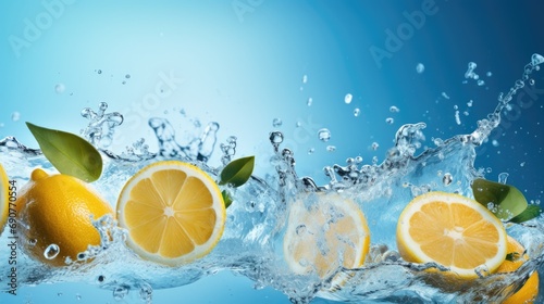 Lemons falling into water. Perfect for refreshing summer concepts