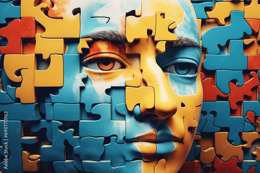Image Represent Problem A man's face is surrounded by puzzle pieces. This image can be used to ...