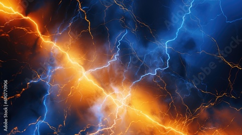 A detailed view of a lightning bolt in the sky. This image can be used to depict the power and intensity of a storm