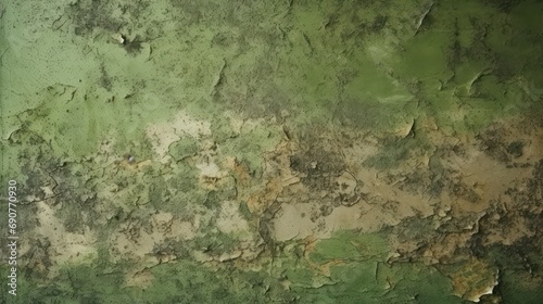 Brown green old concrete wall surface. Dark olive color. Close-up. Rough background for design