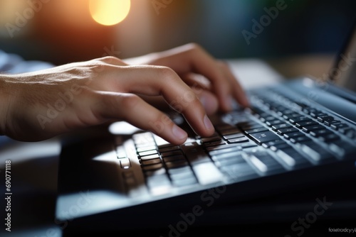 Person typing on laptop. Suitable for technology and business-related concepts