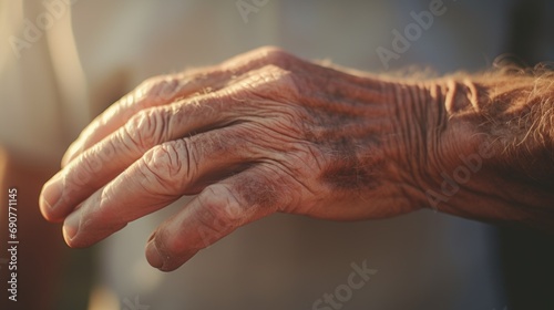 A detailed view of a person's hand securely gripping an object. This image can be used to represent concepts such as strength, control, security, or the act of holding onto something