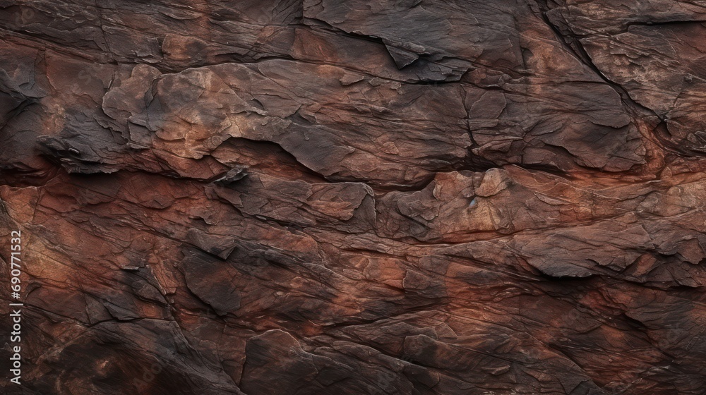 Dark brown rock texture background. Close-up Mountain rough surface. Stone wall background with copy space for design banner