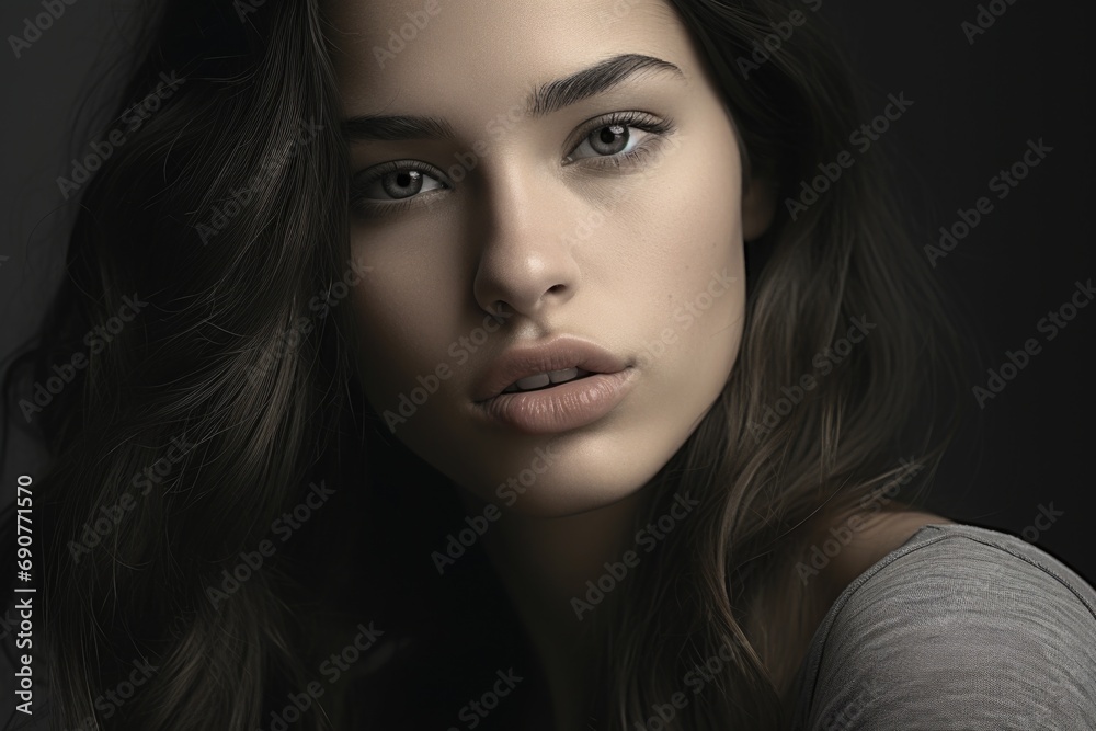 A beautiful young woman with long hair posing for a picture. This versatile image can be used in various projects A beautiful young woman with long hair posing for a picture. This versatile image can be used in various projects