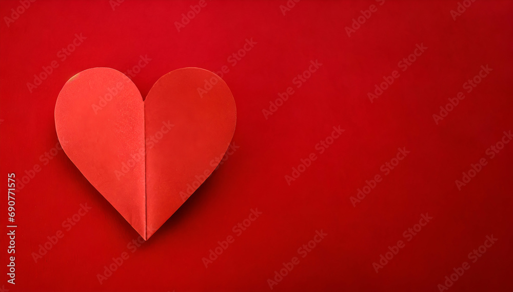 Red paper heart with copy space.
