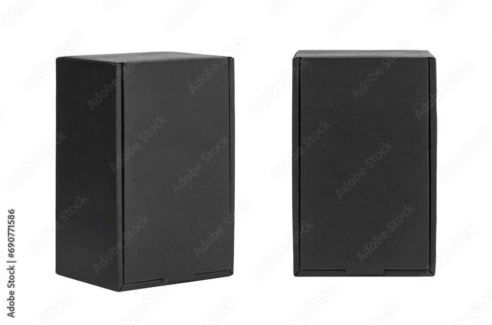 Black cardboard box isolated on white background. Box mockup design.. Black cardboard box isolated on white background. Box mockup design..