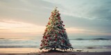 A Festive Christmas Tree on a Beach