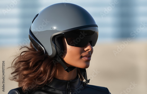  A woman wearing a helmet and sunglasses. © Positive Click
