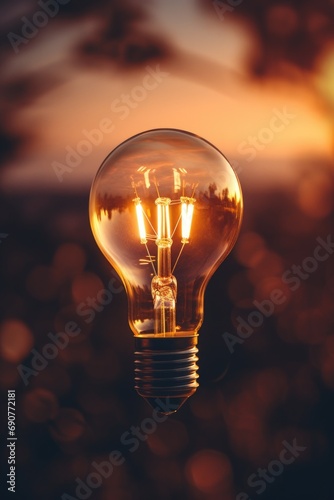 A light bulb with a beautiful sunset as the backdrop. Perfect for illustrating creativity, innovation, and new ideas. Ideal for use in presentations, websites, and marketing materials