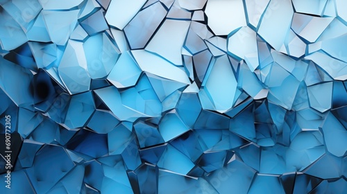 A close-up view of shattered glass, showcasing its intricate patterns and sharp edges. This image can be used to depict themes of destruction, accidents, vulnerability, or the fragility of life photo