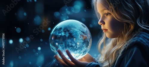 dziewczynka ze szklaną kulą pokazującą przyszłość