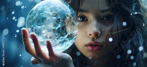 dziewczynka ze szklaną kulą pokazującą przyszłość