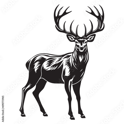 Vector Deer Silhouette Black Hand drawn Figure.