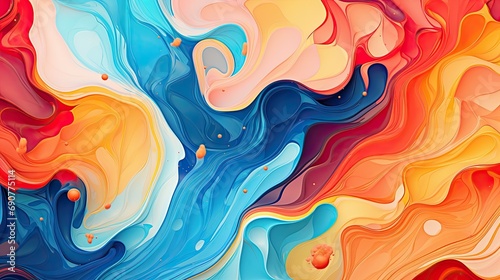 Vibrant abstract swirls in a fluid art pattern with a colorful blend of blue, orange, and pink hues.