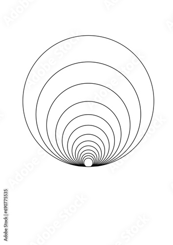 staggered arrangement of circles of different sizes in the form of a tunnel, modern abstract design, graphic with 3d effect, pipe, tube,