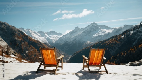 Deck chairs in the mountains