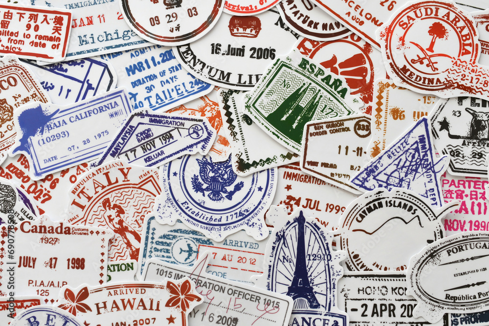 Passport Travel Stamps background - traveling concept