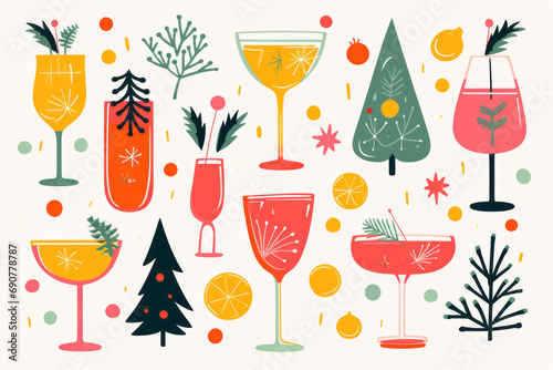 Vintage Christmas classic cocktail festive drink illustration photo