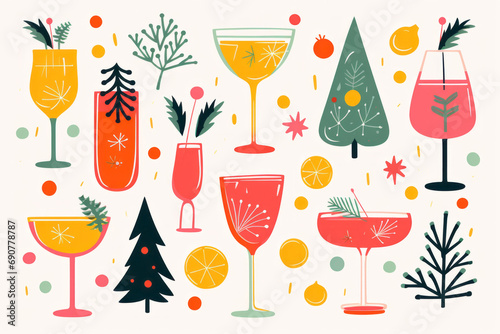 Vintage Christmas classic cocktail festive drink illustration